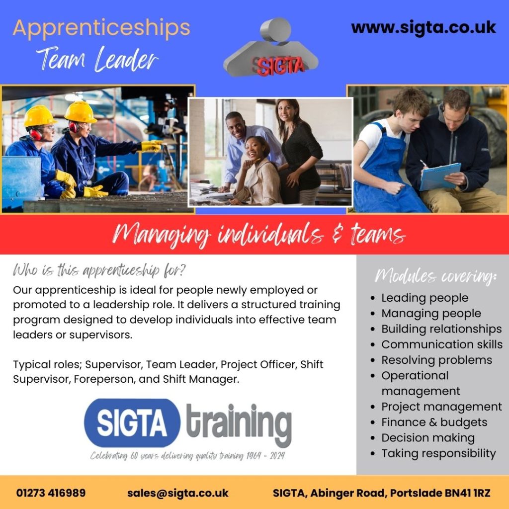 Team Leaders Apprenticeships - new from SIGTA 1